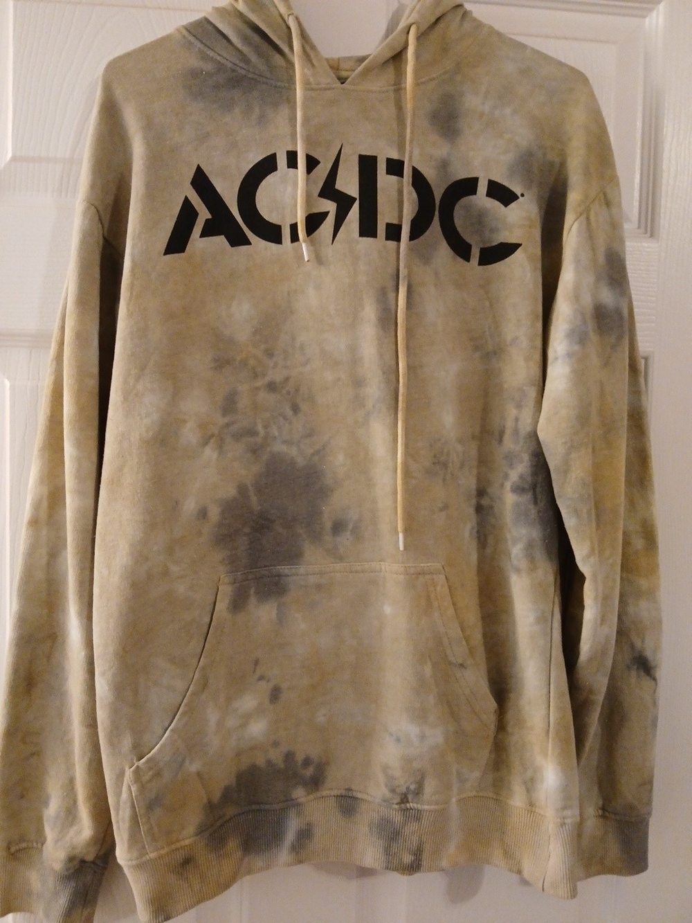 AC/DC Tie-Dye Hooded Pullover Sweatshirt - Tan/Gray Mens Small